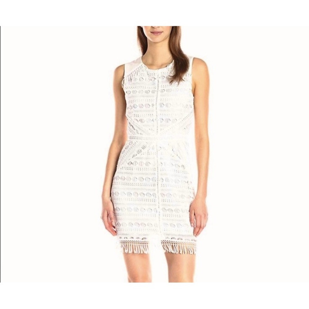 Greylin Lace Mini Dress Women XS White Excellent Fringe Sleeveless 62D2781